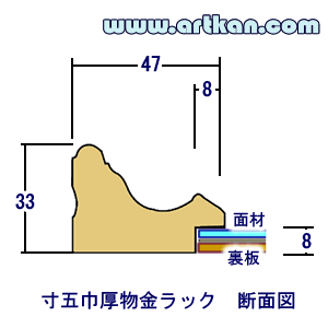 木製/オーダー　寸五巾厚物金ラック断面図