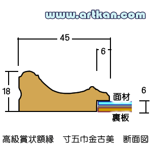 木製/寸五巾　金古美断面図